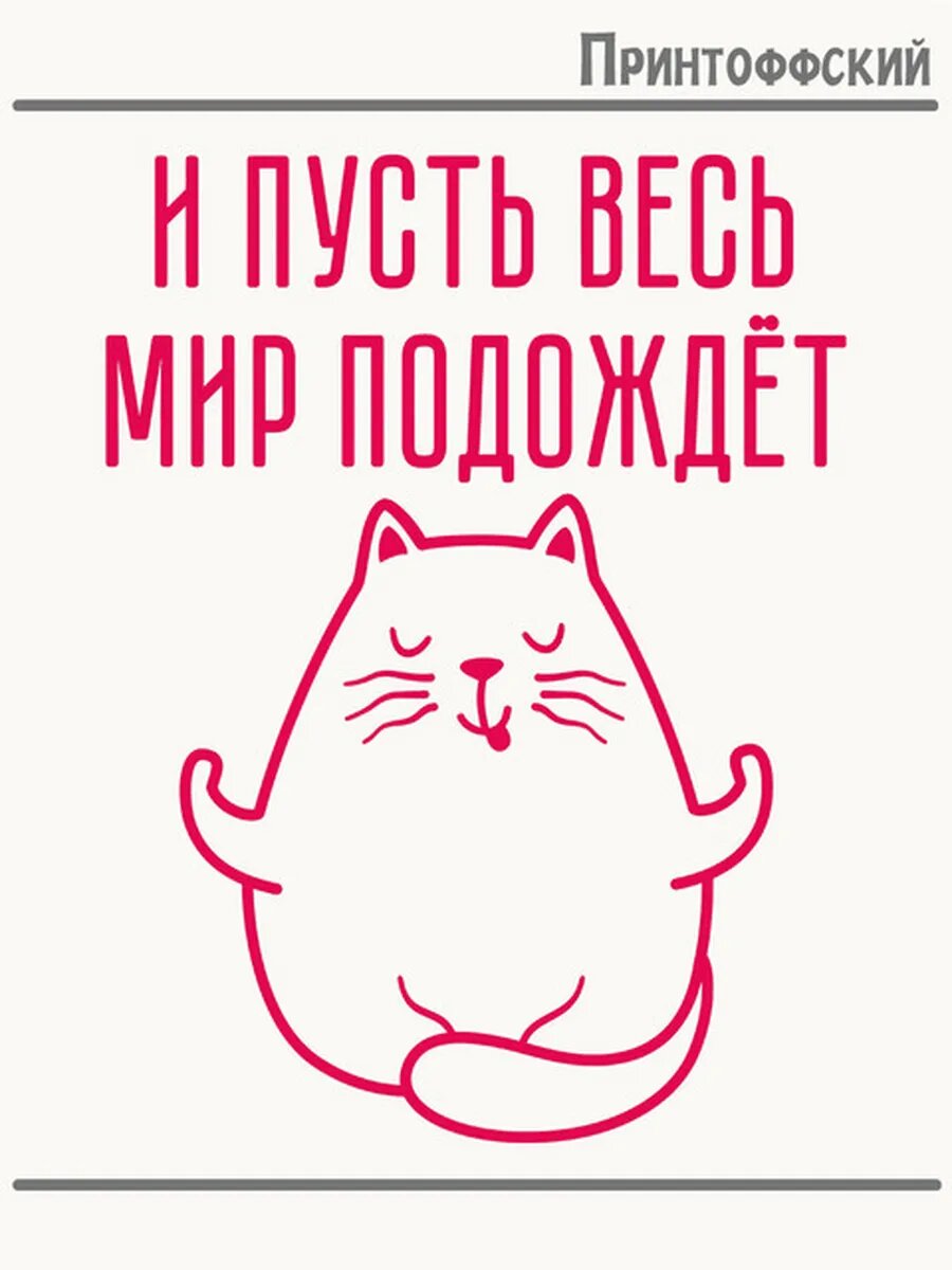 Термонаклейка для одежды и аксессуаров DTF-печать кот пуссть весь мир подождет