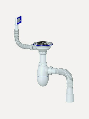 Изображение товара Сифон для мойки Unicorn В425P с прямоугольным переливом, выпуском и гофрой, диаметр 3" 1/2, 40х40/50, белый полипропилен.