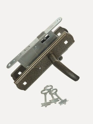 Изображение товара Замок врезной Avers ЗВ9-4-1-4, 20750, сувальдный, с ручкой в комплекте, цвет бронза, межосевое расстояние 55 мм, Россия