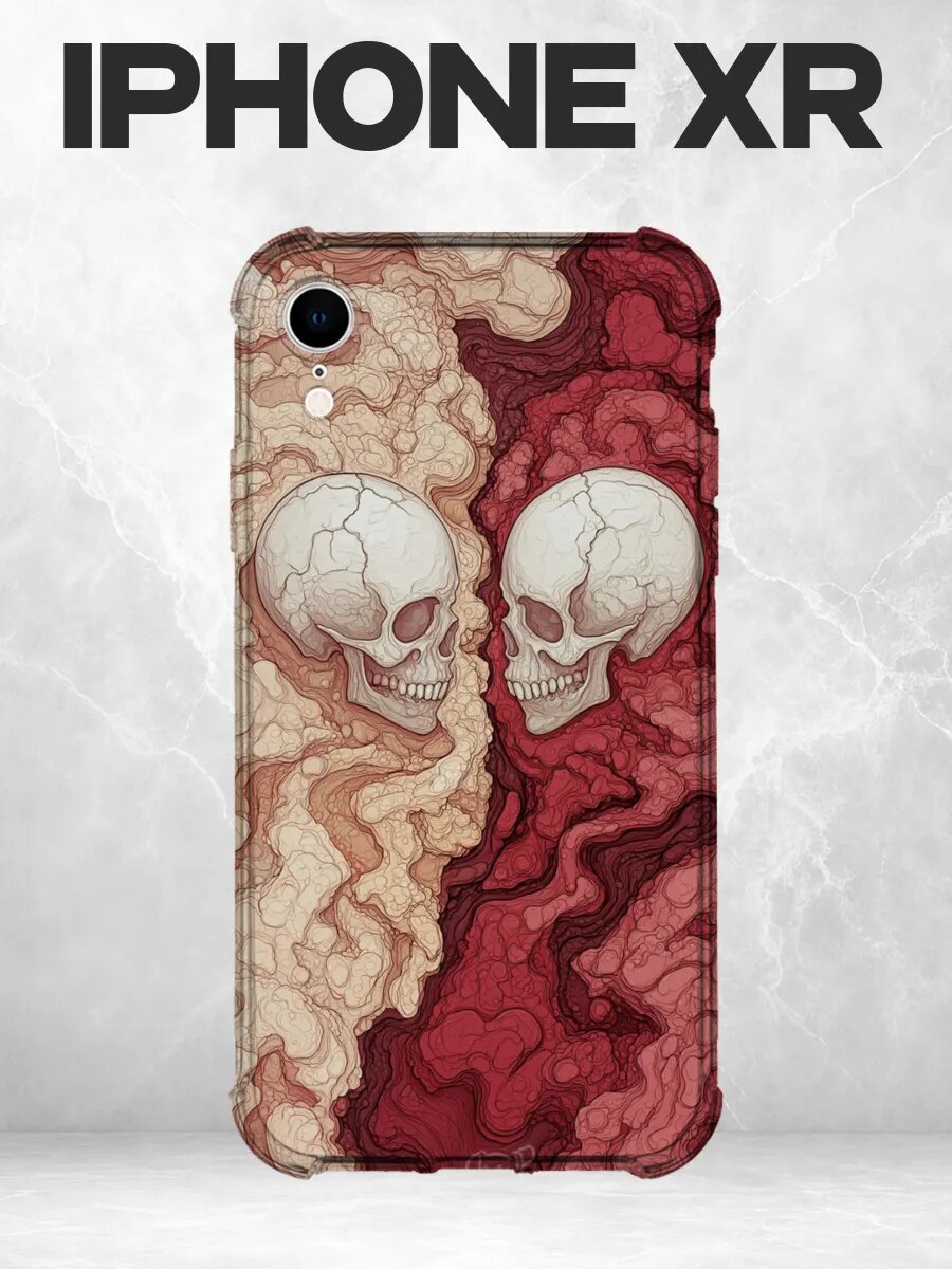Чехол на iPhone XR черепа мрамор красный