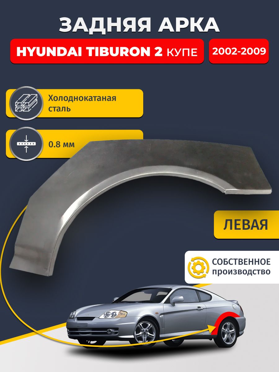 Левая задняя ремонтная арка для автомобиля Hyundai Tiburon 2 2002-2009 (Хендай Тибурон). Холоднокатаная сталь 0,8мм.