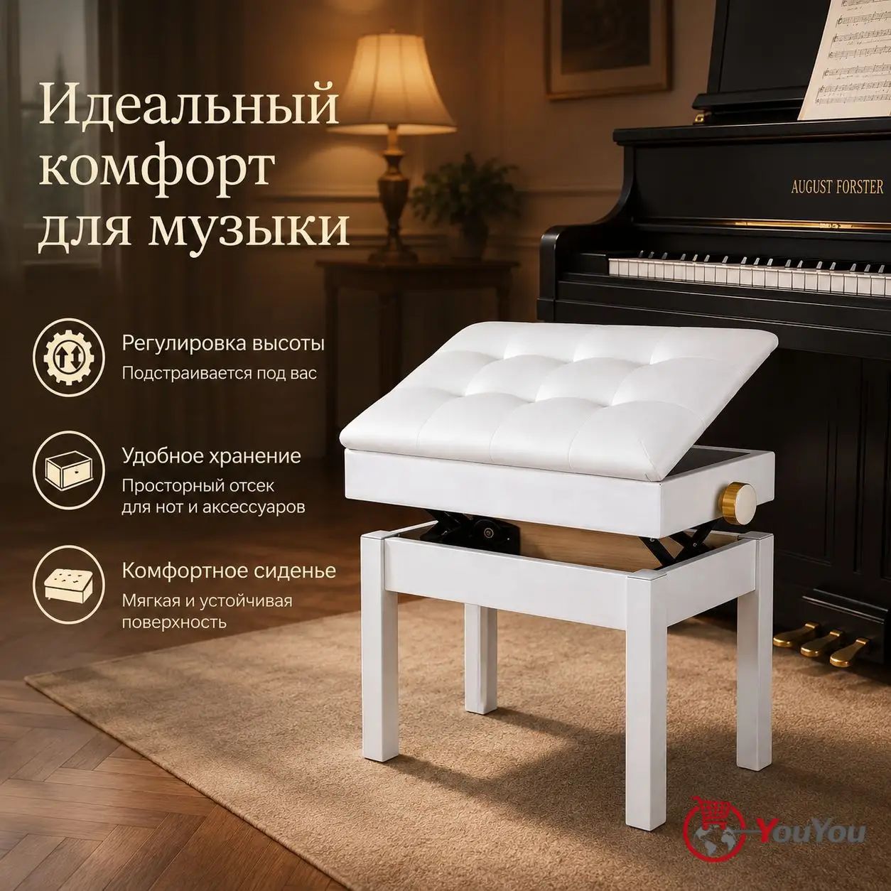 Банкетка, Синтетика, 55х34х55 см