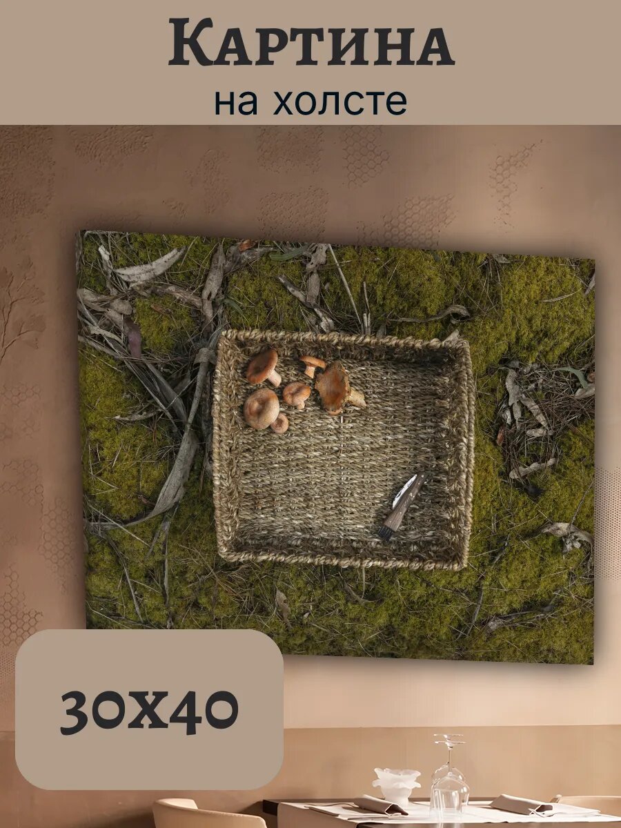 Картина Еда Food Кухня Эстетика 30x40 грибы лесная корзина