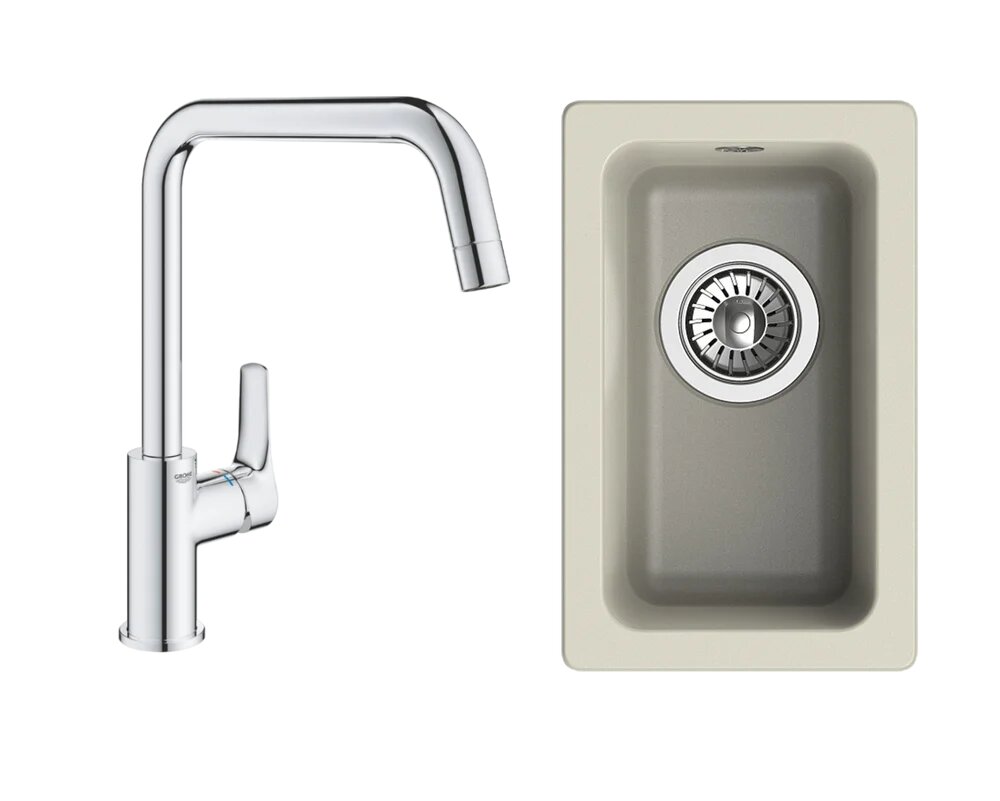 Комплект Мойка Rivelato Berkana BK-25 topazio 30x45, topazio, кварц / Смеситель Grohe Eurosmart 30567000 глянцевый хром