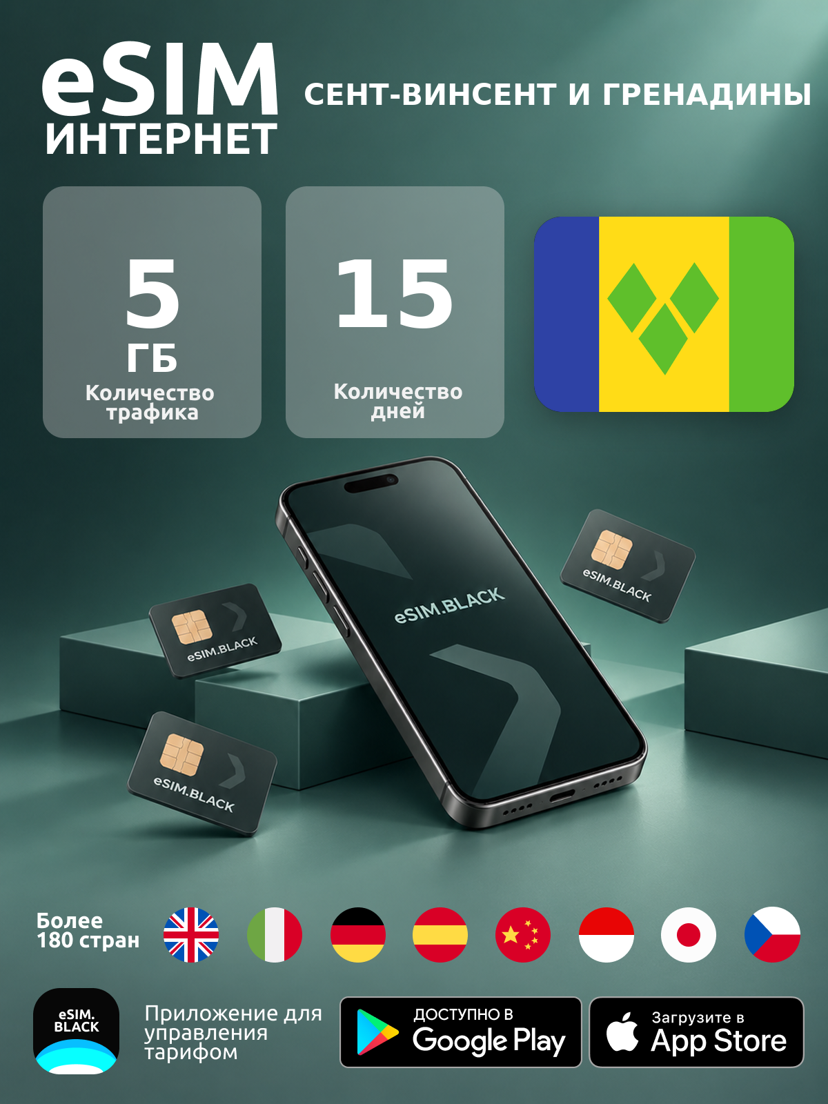 Сент-Винсент и Гренадины/15 дней/5 ГБ - eSIM для мобильного интернета ( iPhone | Android ).