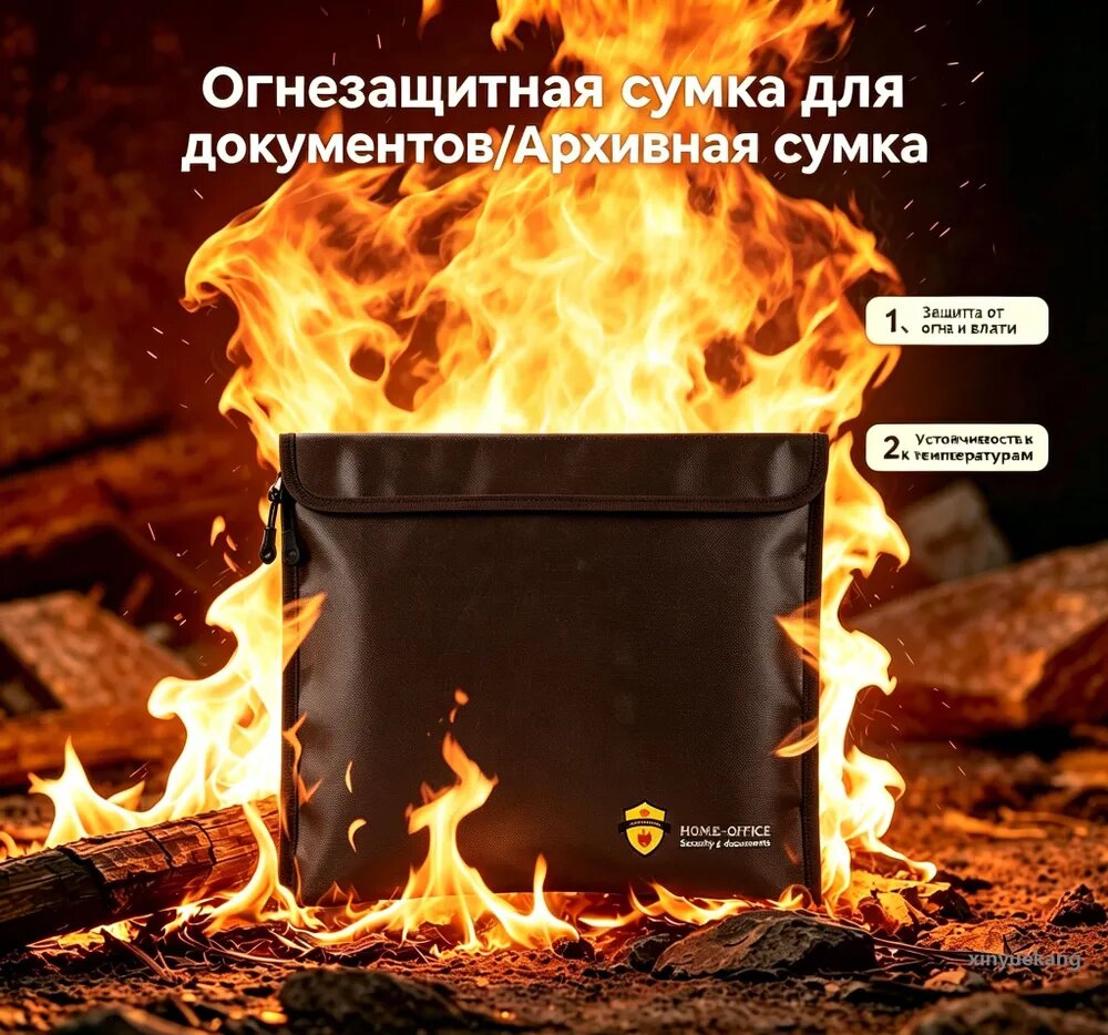 Папка огнестойкая, материал огнестойкая ткань, на молнии водонепроницаемая, для огнезащиты и хранения важных документов