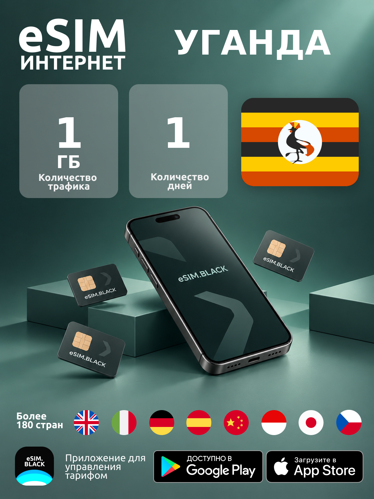Уганда/1 день/1 ГБ - eSIM для мобильного интернета ( iPhone | Android ).