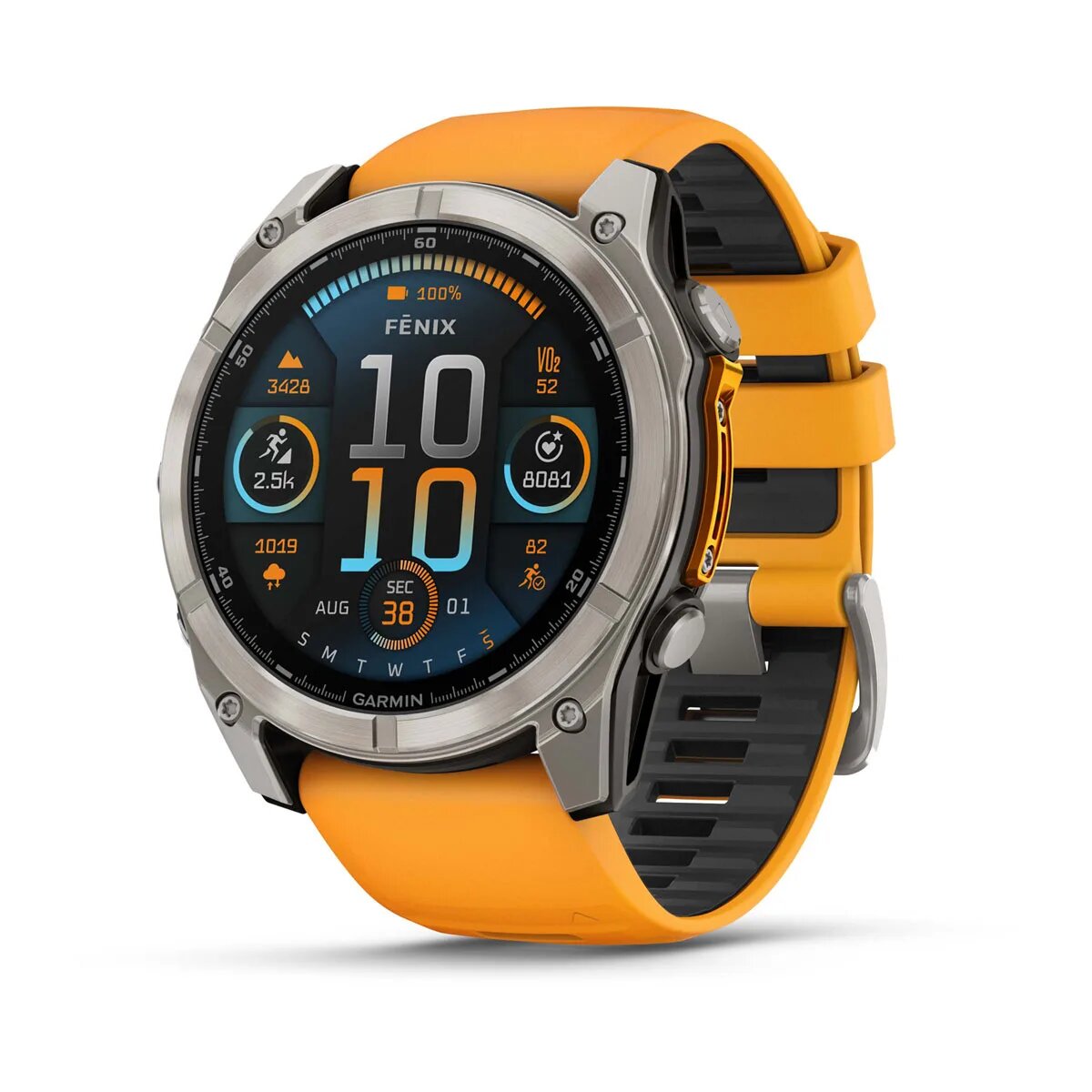 Умные часы Garmin FENIX 8 51mm Amoled Sapphire Titanium with Spark Orange/Grapphite Silicone Band (010-02905-11)