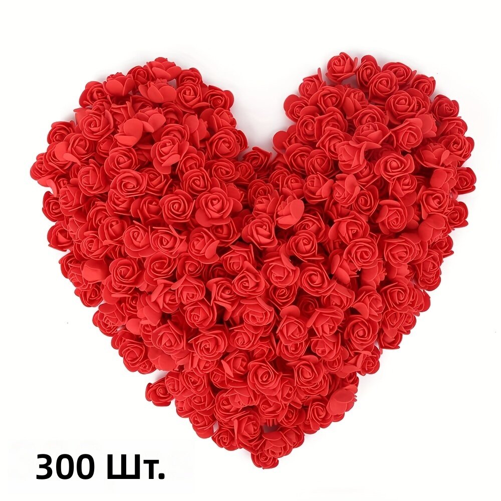 Искусственные головки мини-роз красного цвета, 300 шт. с зелеными стеблями для свадебных букетов и декора