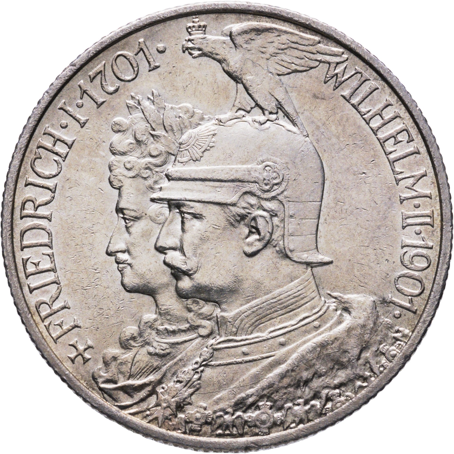 Германия Империя 2 марки mark 1901 "200 лет Пруссии", Серебро 900, в сохранности AU