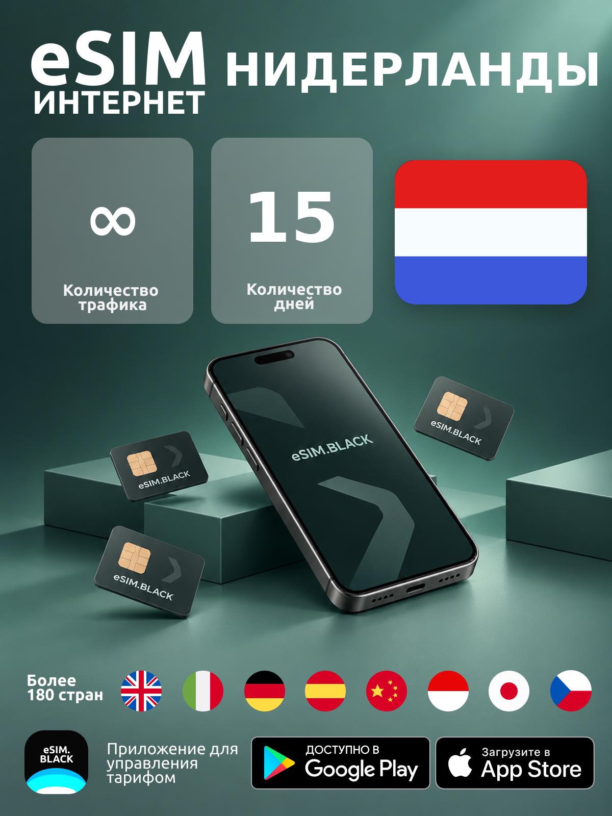 Нидерланды/15 дней/Безлимит - eSIM для мобильного интернета ( iPhone | Android ).