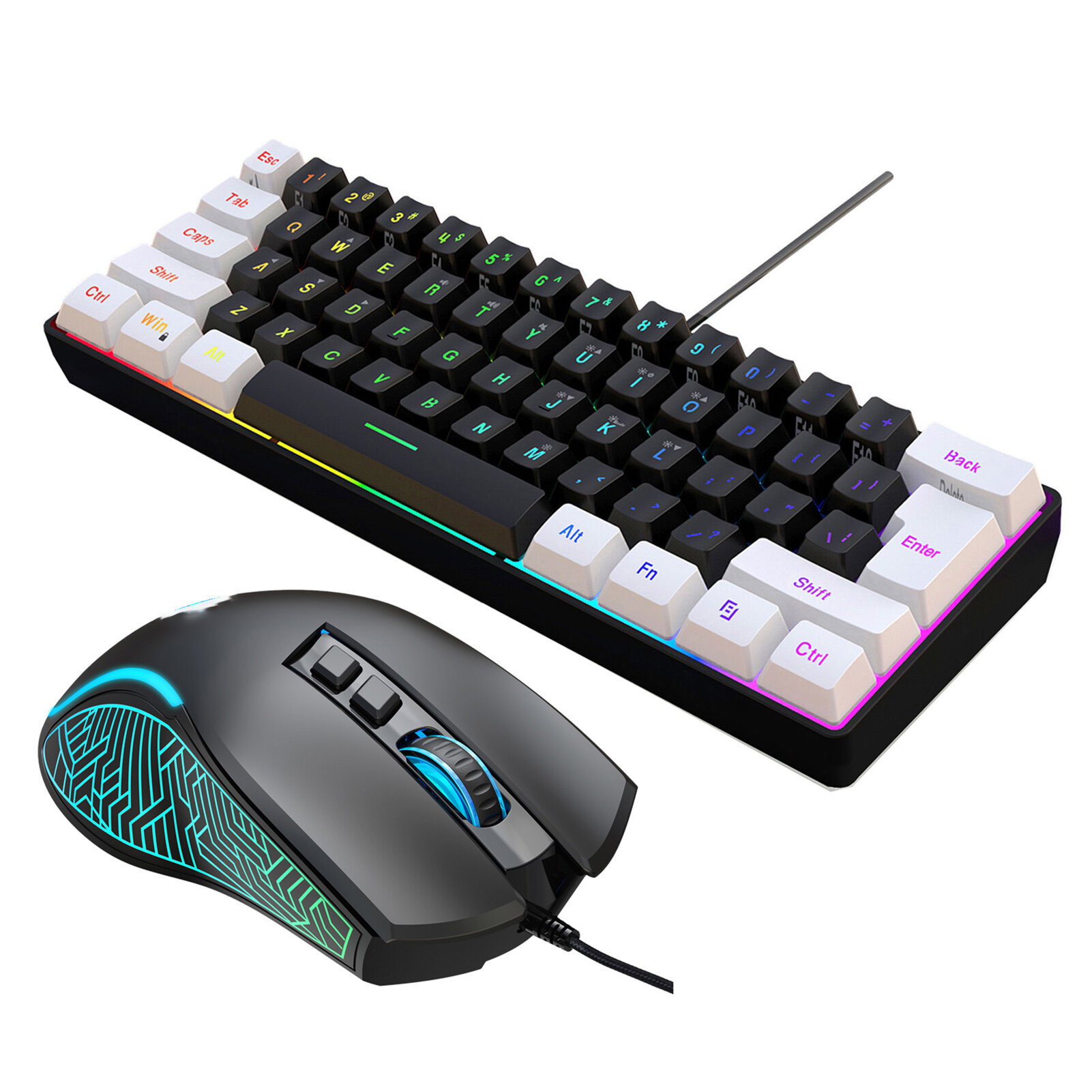 Набор HXSJ V700BW+X100, проводная RGB клавиатура (61 клавиша) и мышь, 3600 DPI, USB, для использования на ПК