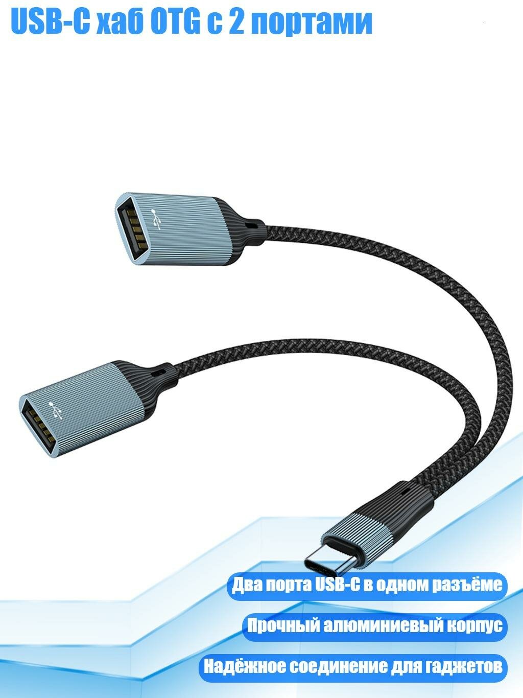 USB-C хаб OTG с 2 портами, 2 гнезда USB-штекера