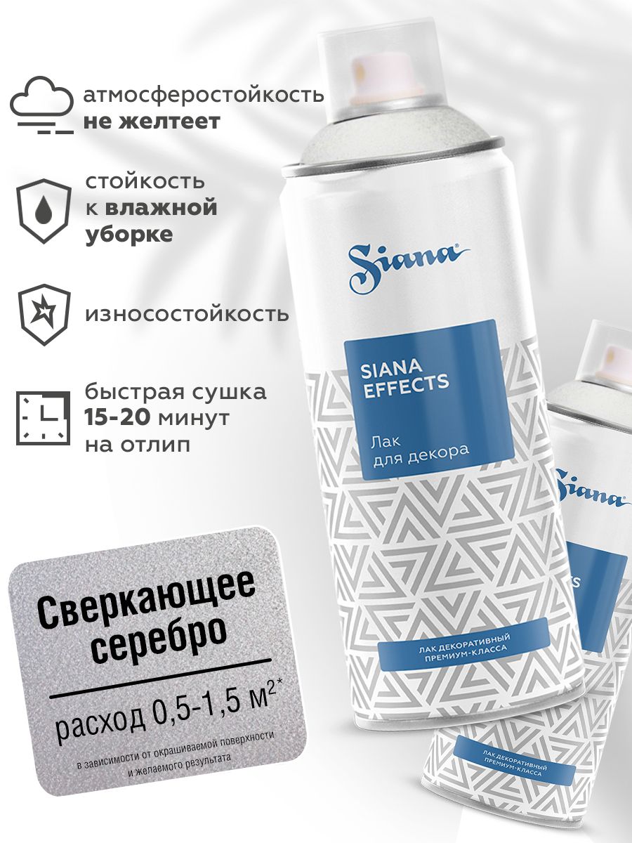 Аэрозольный лак Siana Effects с блестками (глиттером), для мебели, металла, де, строительный лак для защиты и для дома