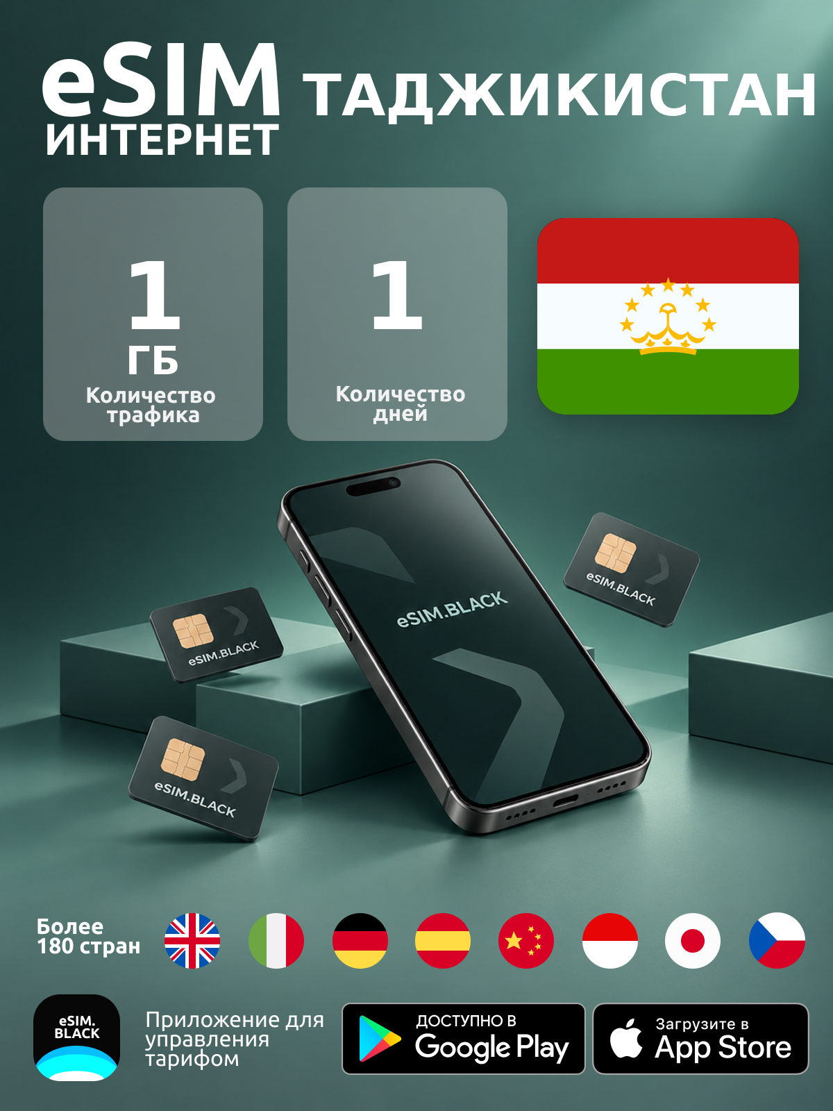 Таджикистан/1 день/1 ГБ - eSIM для мобильного интернета ( iPhone | Android ).