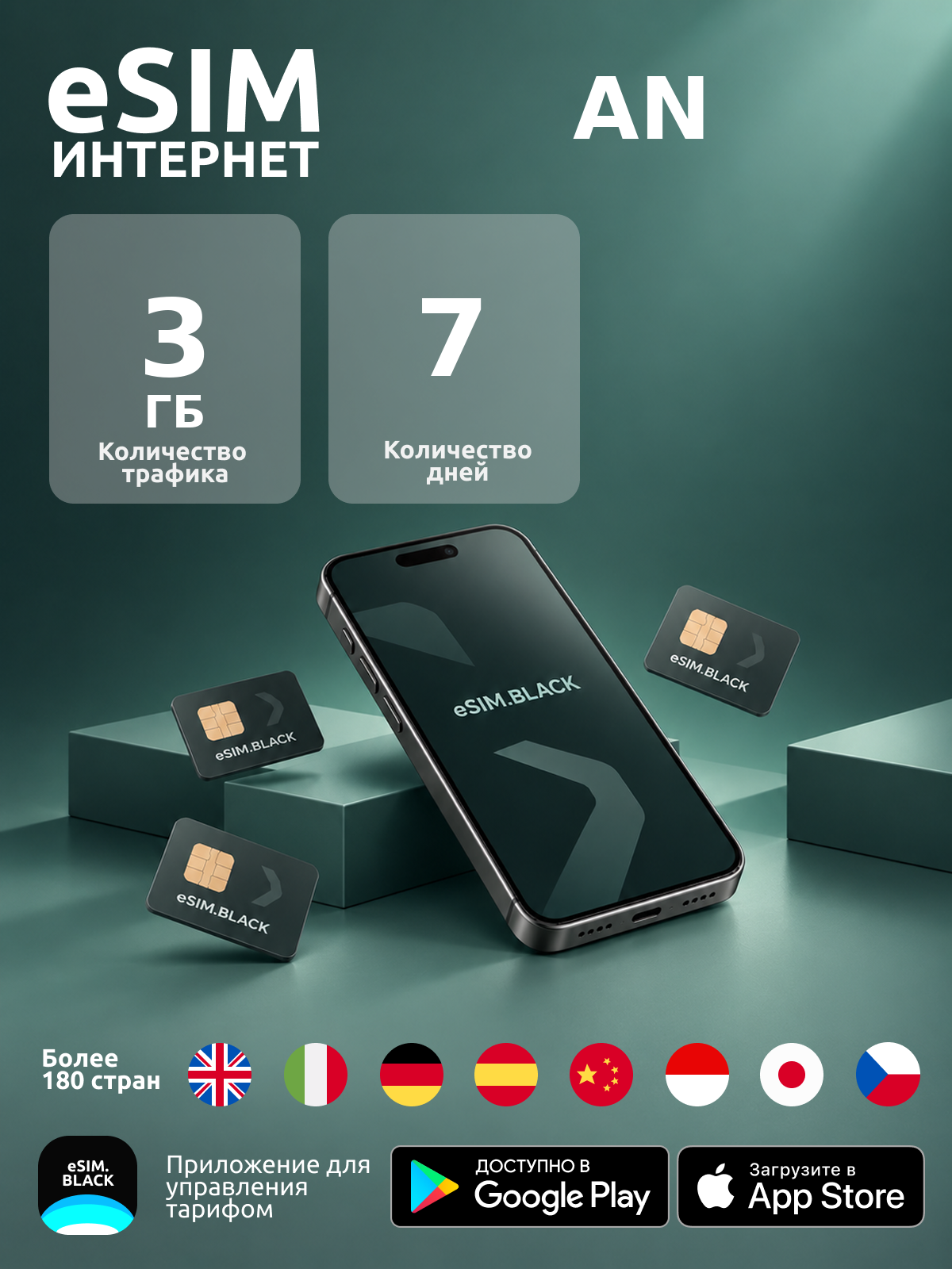 AN/7 дней/3 ГБ - eSIM для мобильного интернета ( iPhone | Android ).