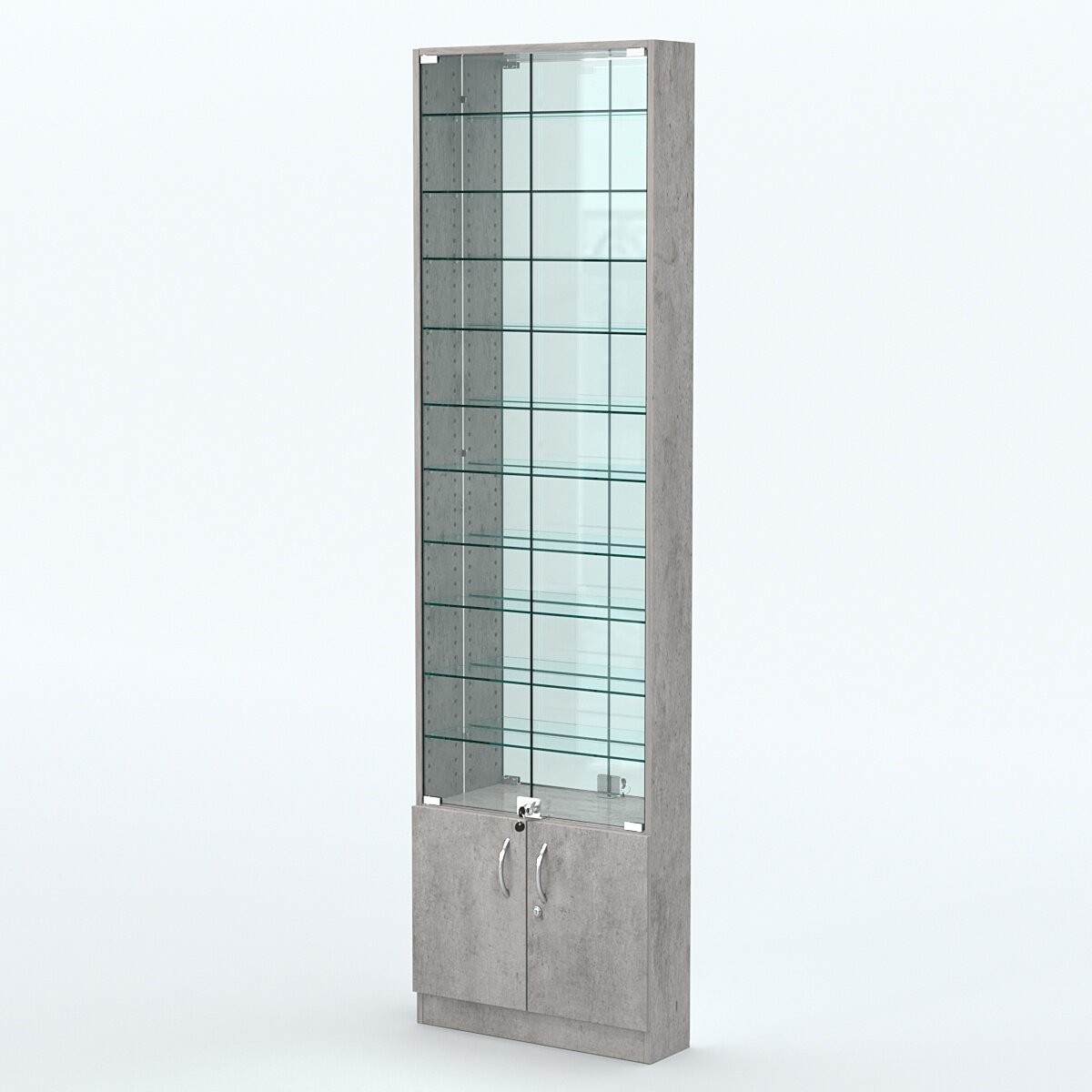Торговая витрина с 10-ю полками 150x600 мм серии NEXT-10 №2-2 (З/C - зеркало), Бетон Чикаго светло-серый F186 ST9