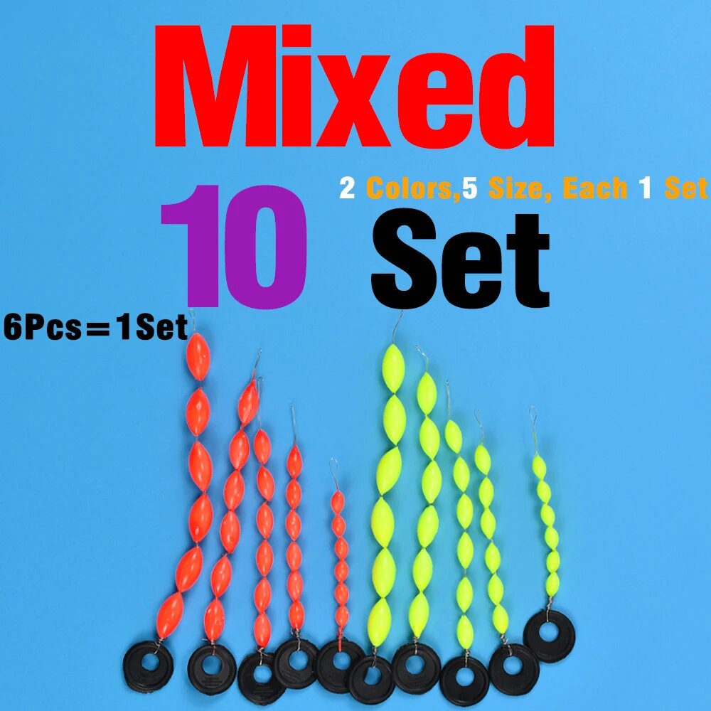 MNFT Поплавки для рыбалки 6 в 1, пенопластовые, желтые и красные Mixed
