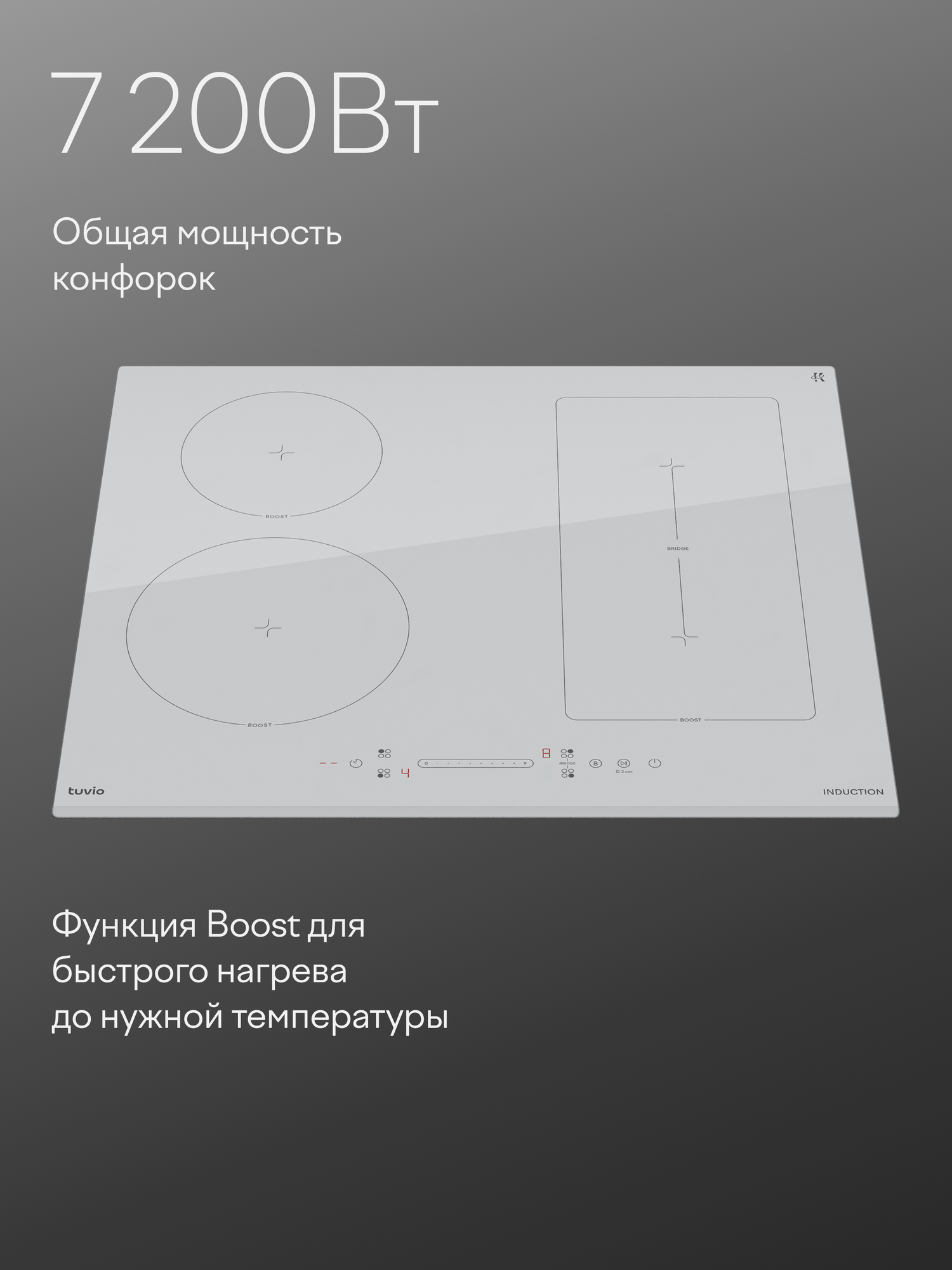 Индукционная варочная панель с инвертором Tuvio HIS46CW21, 60 см, белый, блокировка от детей, защитное автоотключение — фото 7