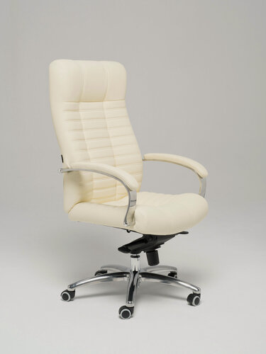 Изображение товара Кресло офисное Атлант 2 МЛ бежевое, экокожа, хромированное с прорезиненными колесиками