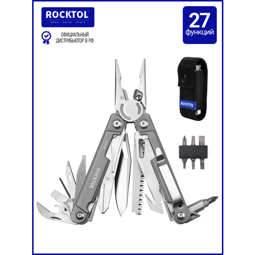 Мультитул Rocktol 27 в 1 со сменными битами, нержавеющая сталь, нейлоновый чехол, Gen-R
