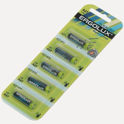 Изображение товара Батарейка Ergolux A27 (MN27, 27A) Alkaline щелочная 12В, 5 штук в блистере. Надежный элемент питания для ваших устройств.