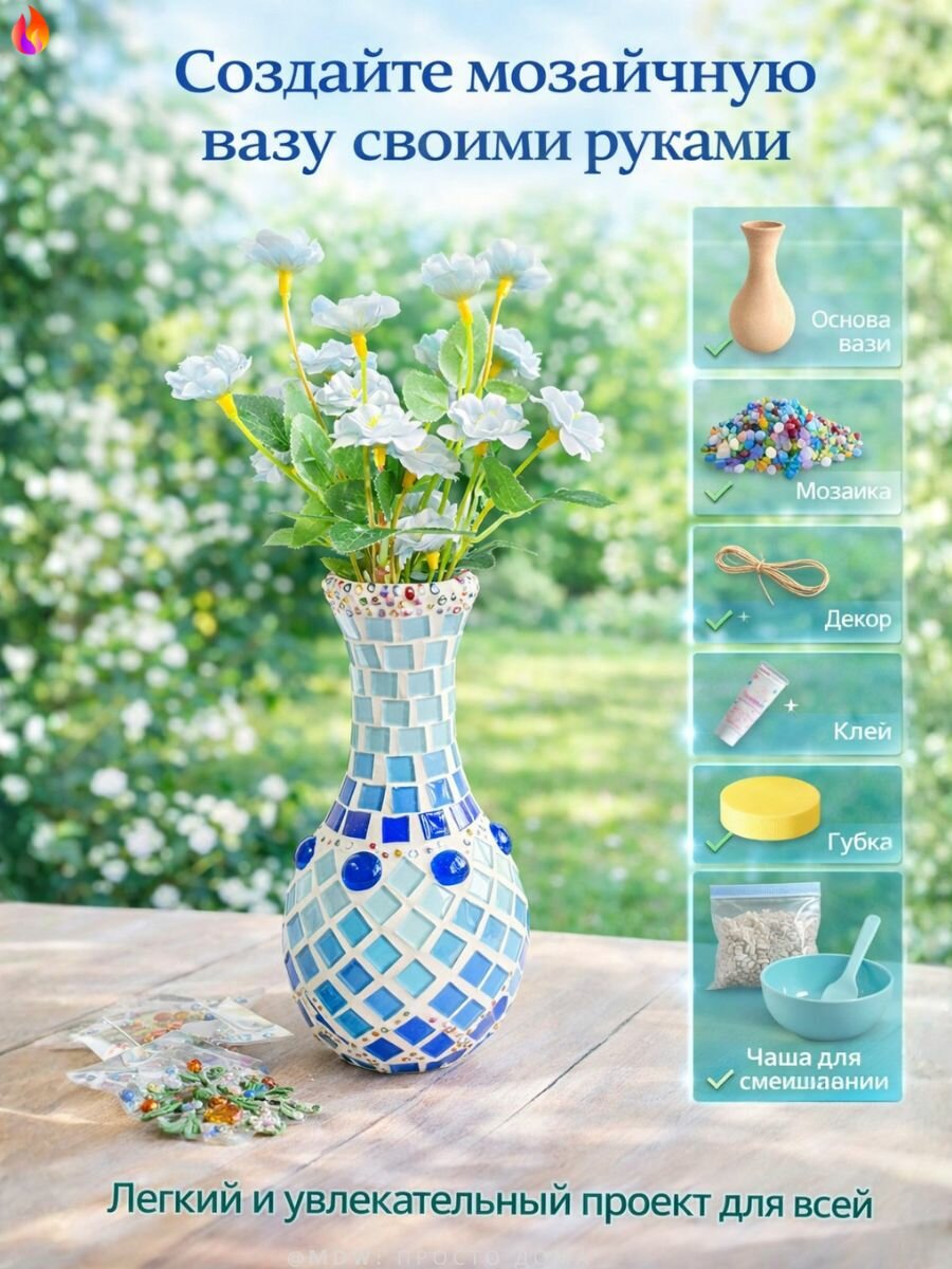 Основа для создания мозаичной вазы DIY, большая 8*17 см