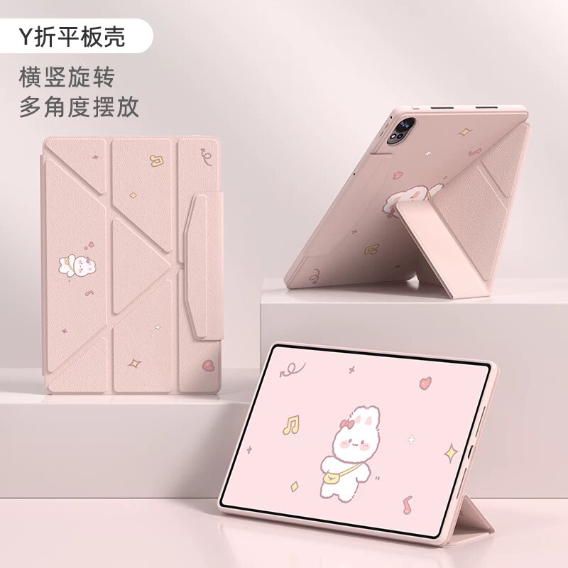 Чехол-подставка с закаленным стеклом для Huawei MatePad 11.5S (2024) с узором «Кролик-кроссбоди», полная защита