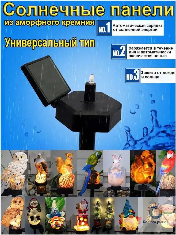Качественный светодиодный элемент для уличных фигурок и садовых фонарей применяется от солнечной панели.