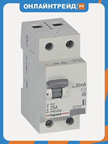 Изображение товара Устройство защитного отключения (УЗО) Legrand RX3 30мА 25А 2P (AC), 402024