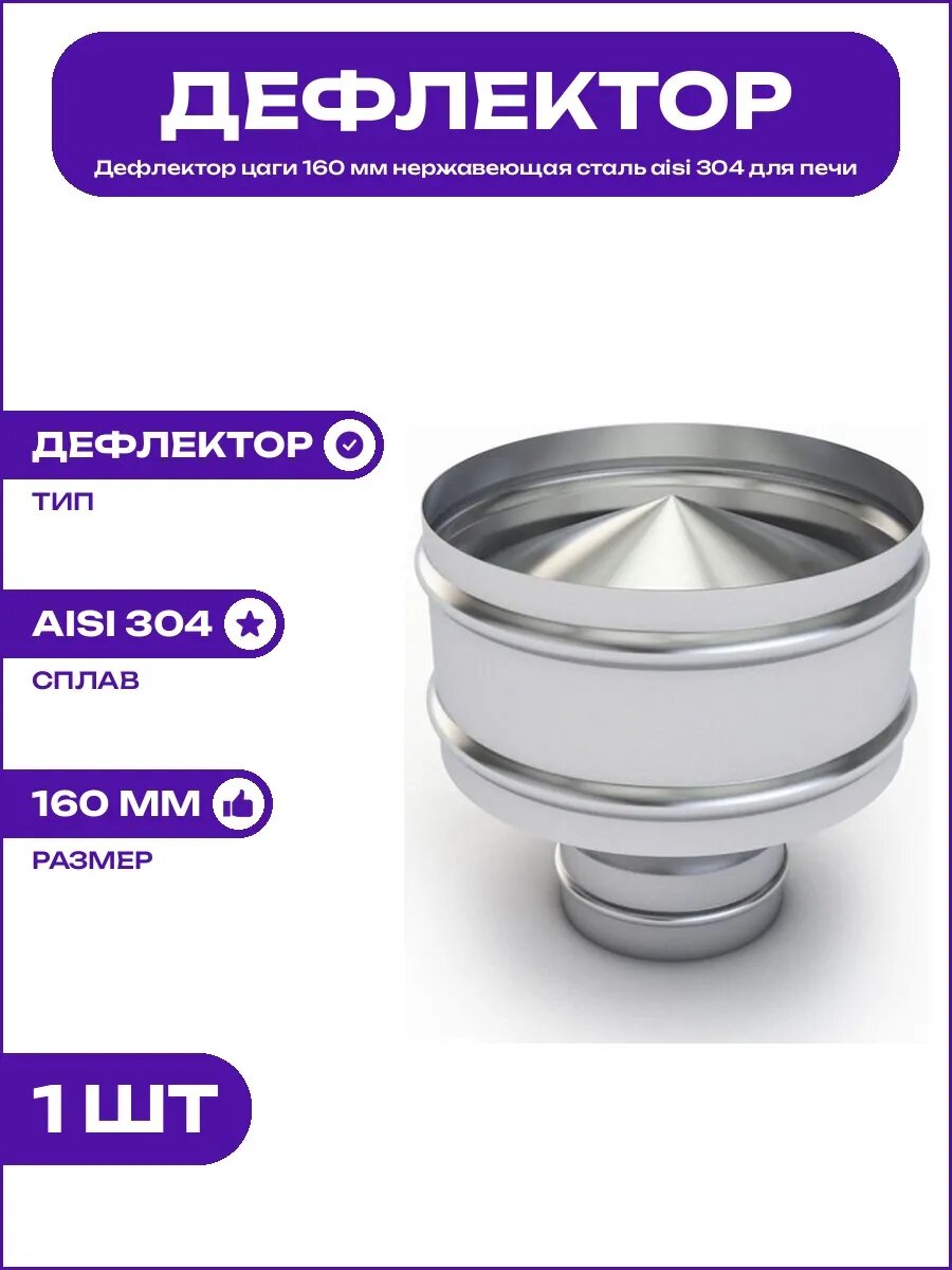 Дефлектор цаги 160 мм для дымохода сталь aisi 304 без зажима