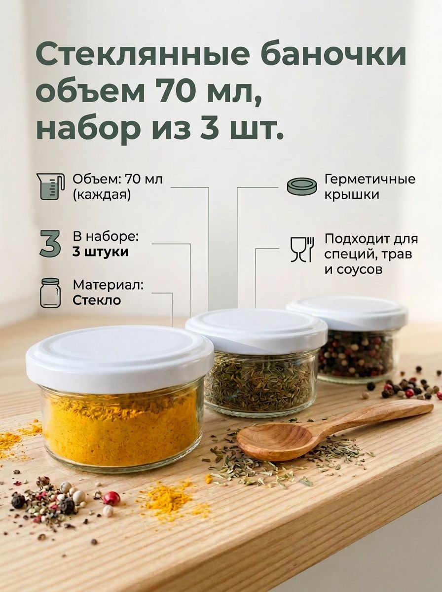 Банка для консервирования 70 мл 3 шт стекло