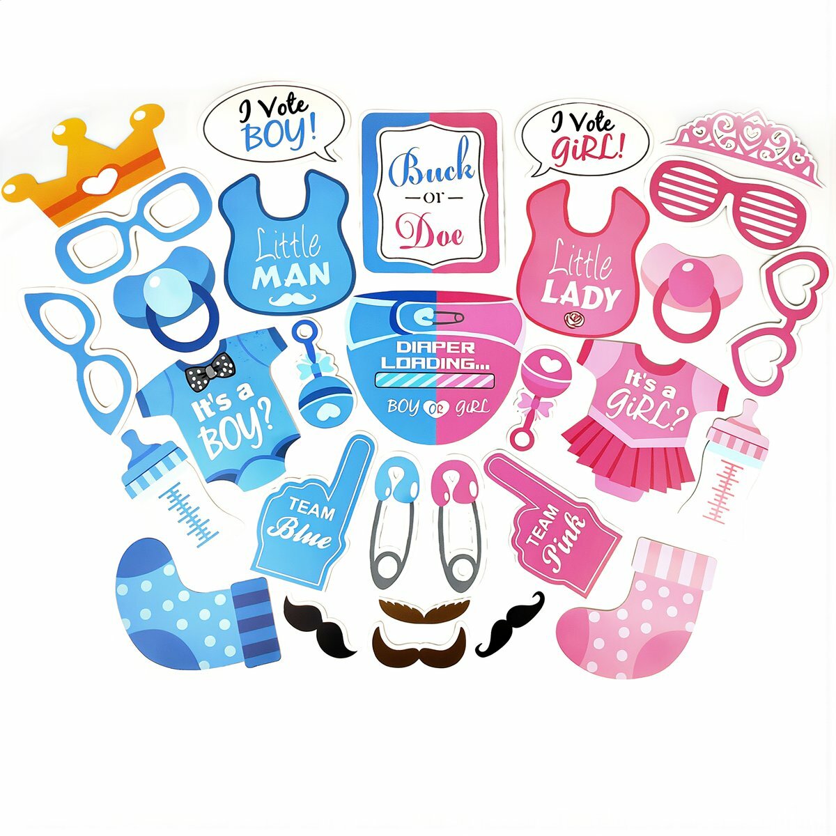 Фотореквизиты для baby shower вечеринки 25 штук на девочку набор аксессуаров для совместных снимков гостей гендер пати, 30 предметов для гендерной вечеринки