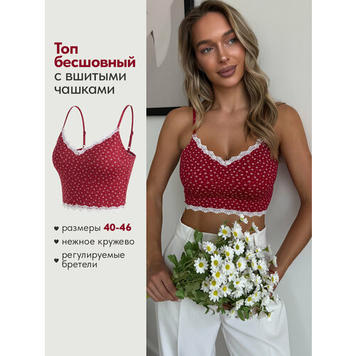 фото Майка cecile с чашками бесшовный, 1 шт., размер 42-44, красный