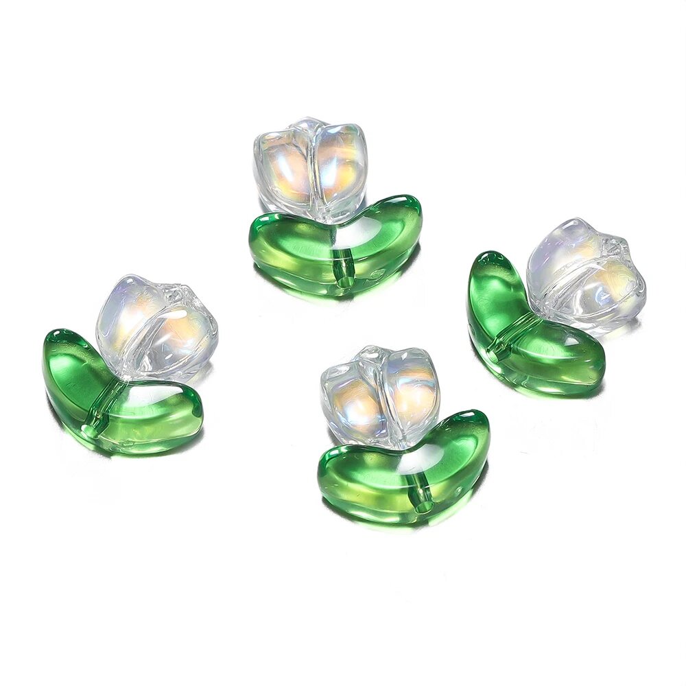 Стеклянные бусины тюльпаны St.kunkka для бижутерии Зеленый, 10set 20pcs, White