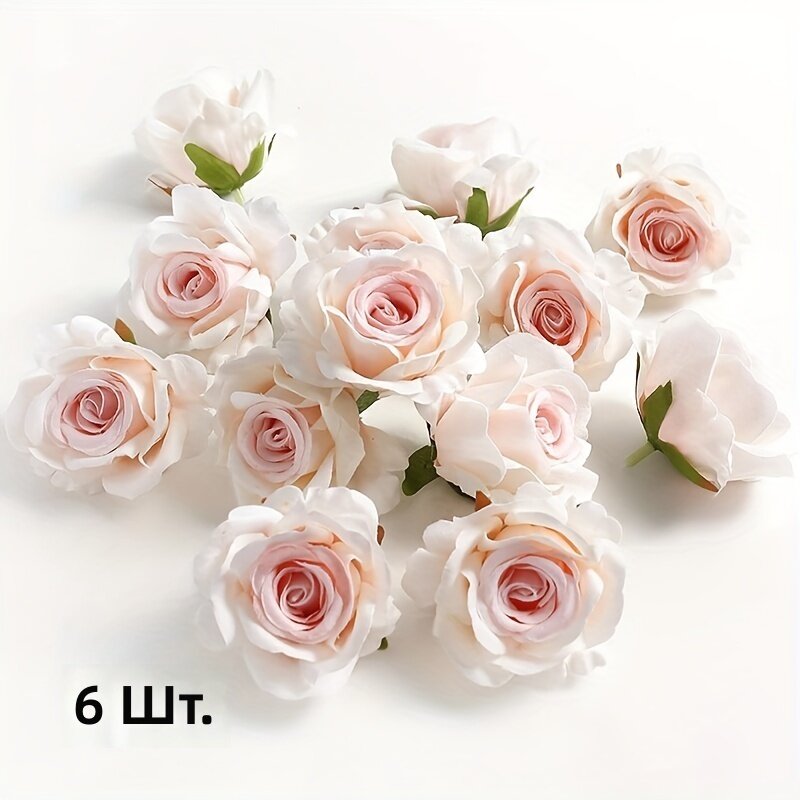Искусственные головки роз из шелка, 6 шт, розово-белые, для свадеб, рождественских венков, домашнего декора, конфетных коробок, топперов для тортов и Дня благодарения