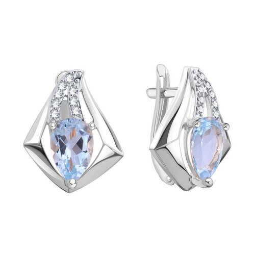 фото Серьги diamant online, белое золото, 585 проба, фианит, топаз, длина 1.7 см, , голубой