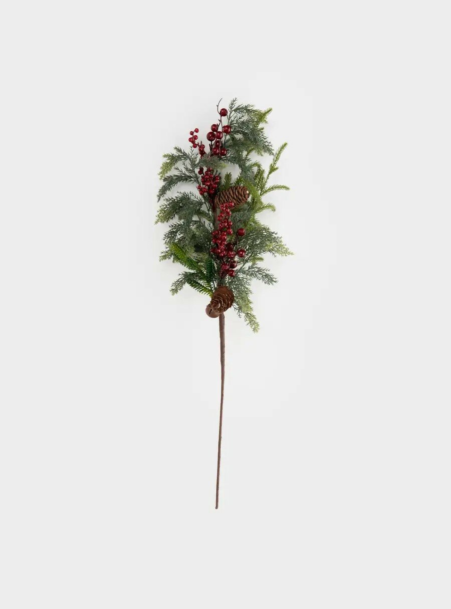 Ветка декоративная, 70 см, пластик/металл, Ель с ягодами, Interior natural (Anna Lafarg)