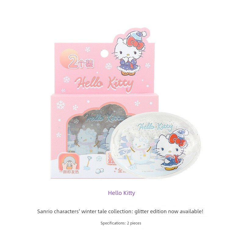 Глиттерные грелки для рук Miniso Sanrio из серии Winter Story с персонажами Hello Kitty и Kuromi. Hello Kitty