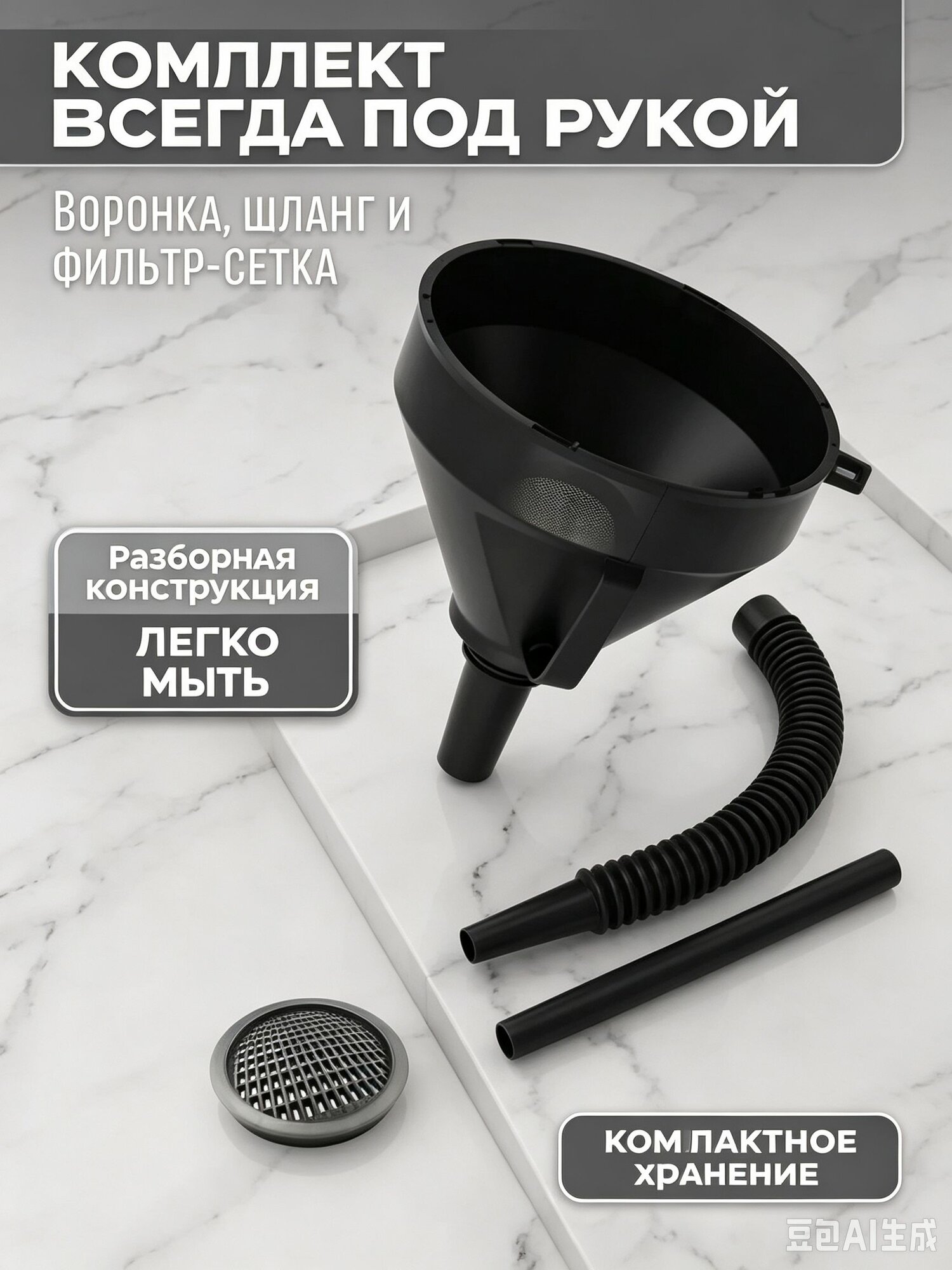 Воронка для ГСМ автомобильная "Классик мини", Воронка для бензина автомобильная