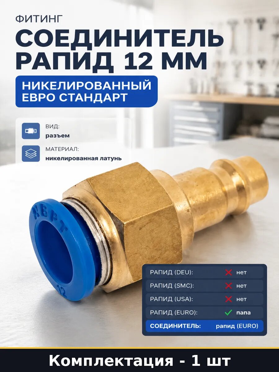 Соединитель рапид 12 мм никелированный евро стандарт