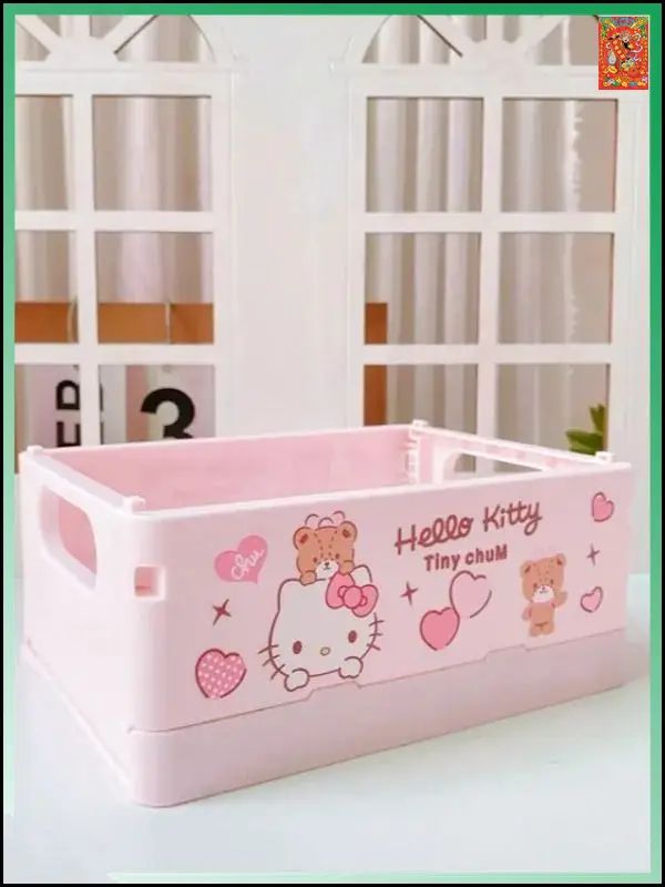 Ящик для хранения пластиковый складной органайзер Hello Kitty светло-розовый для ручек и карандашей