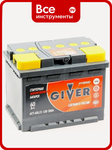 Изображение товара Аккумулятор Giver HYBRID 6СТ-60.1 60N(1)-L2АГ-АГ-0 12‑вольтный гибридный тип с прямой полярностью