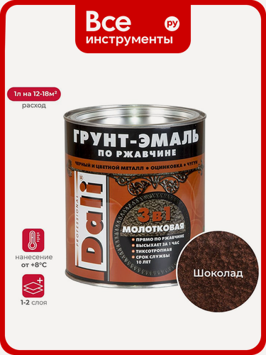 Изображение товара Грунт-эмаль по ржавчине Dali 3 в 1 молотковая шоколадная 2 л 3 135285