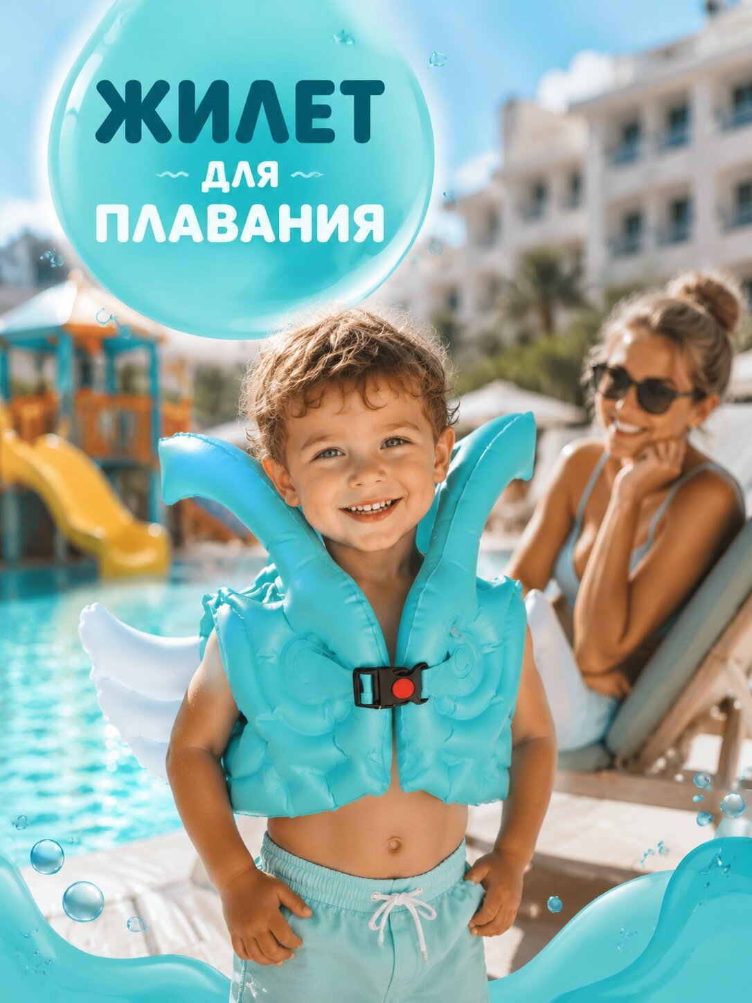 ZABIAKA Жилет для плавания "Ангелочек" 30 х 49 см, цвет бирюзовый, размер S