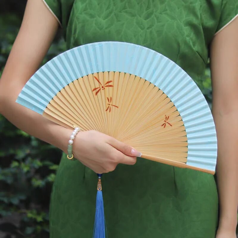 Складной веер из бамбука Hanfu Cheongsam Сиреневый, B1 about 21cm