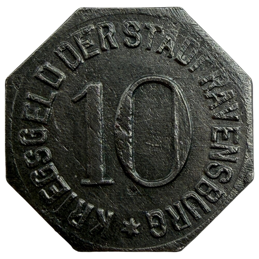 Германия, Германская империя, Равенсбург 10 пфеннигов 1918 г. (Kriegsgeld)