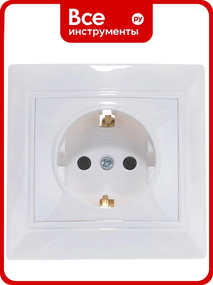 Розетка Smartbuy 1-местная с заземлением 16А белая, керамика Венера SBE-01w-16-S1-Z-c