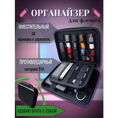 фото Чехол кейс-органайзер для usb-флешек, карт памяти и зарядных устройств topatom