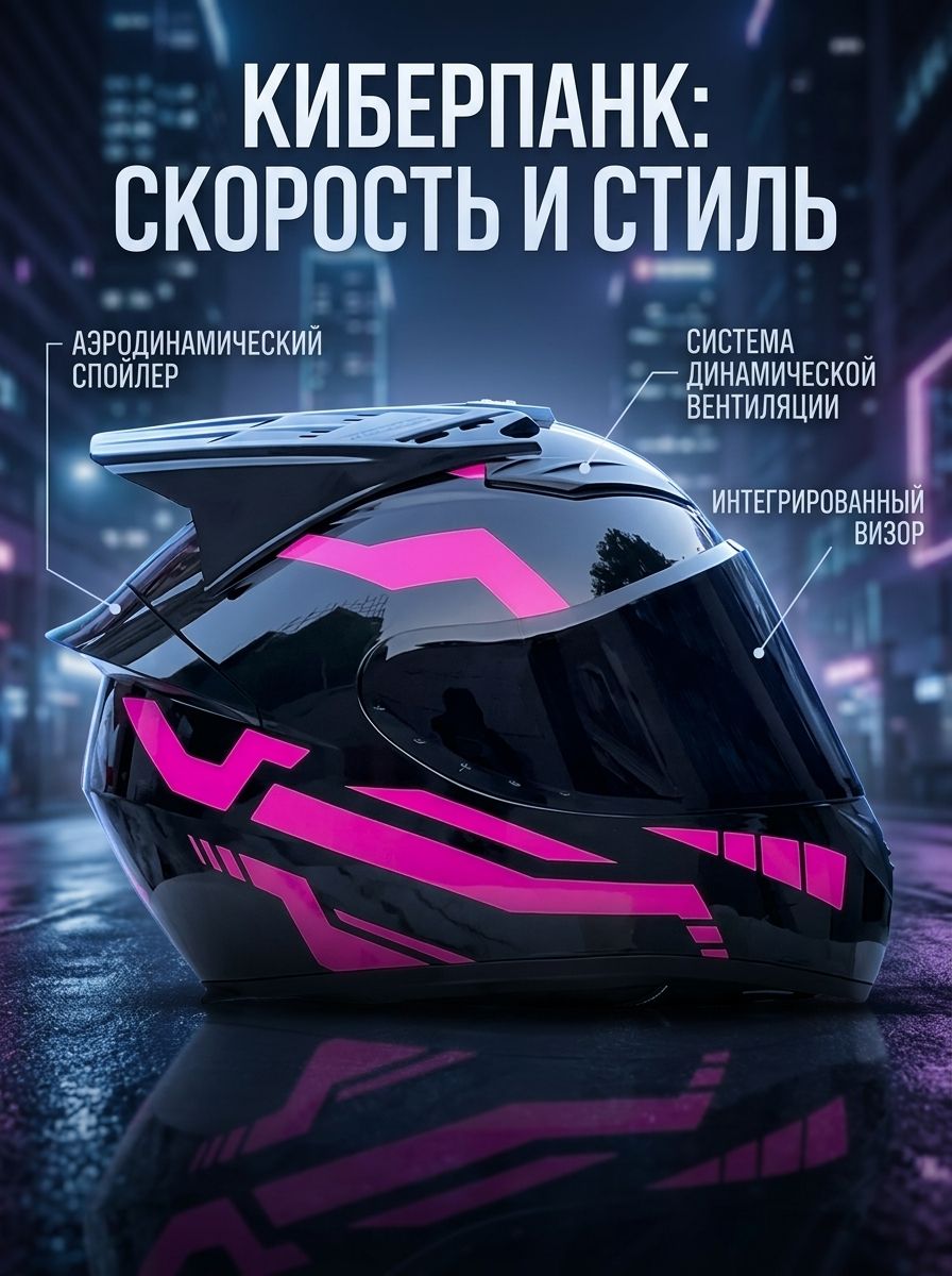 Защитный шлем для мотоцикла с защитой от тумана, цвет: черный+Розовая печать